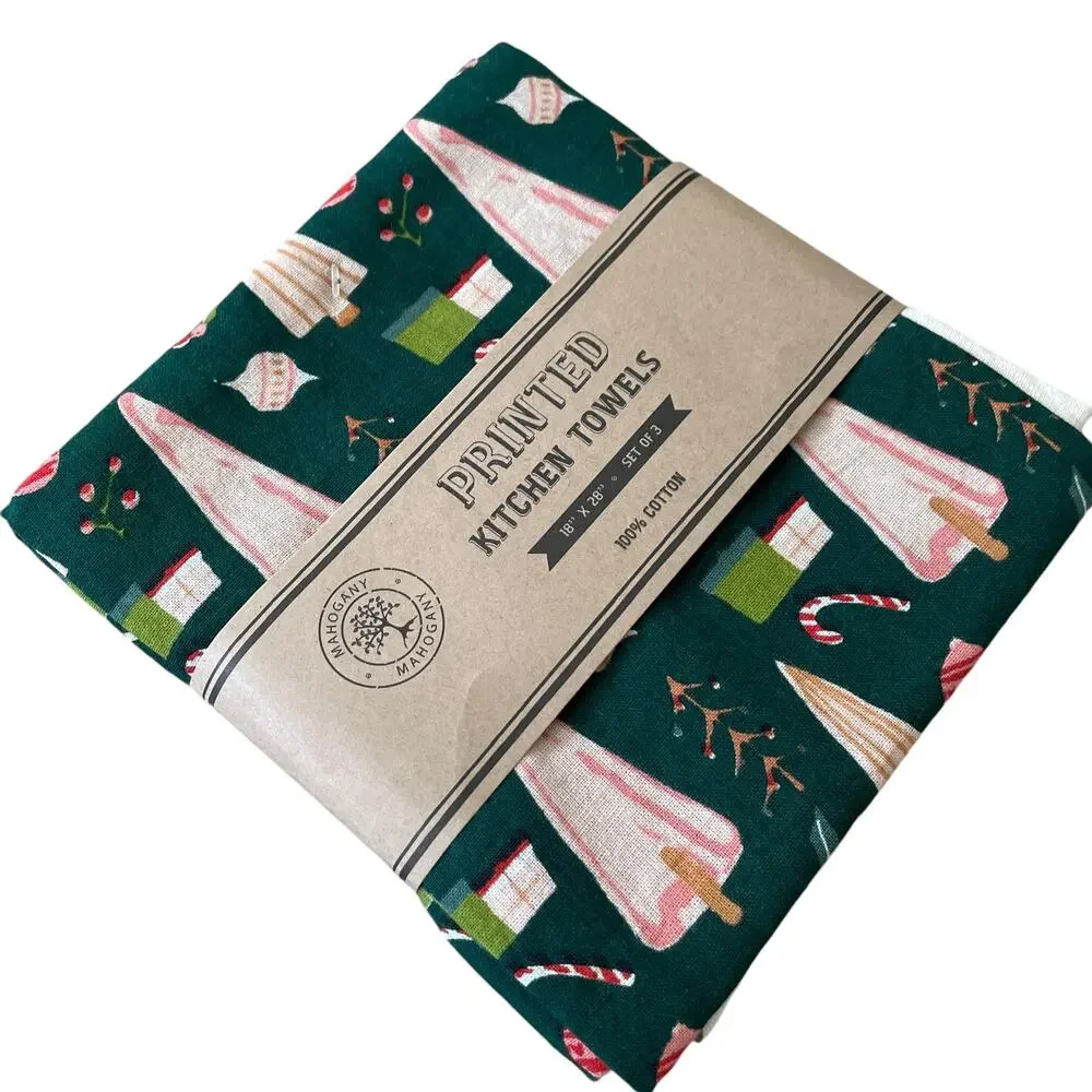 MAHOGANY Set of 3 Christmas Holiday Printed Flour Sack Kitchen Towels New